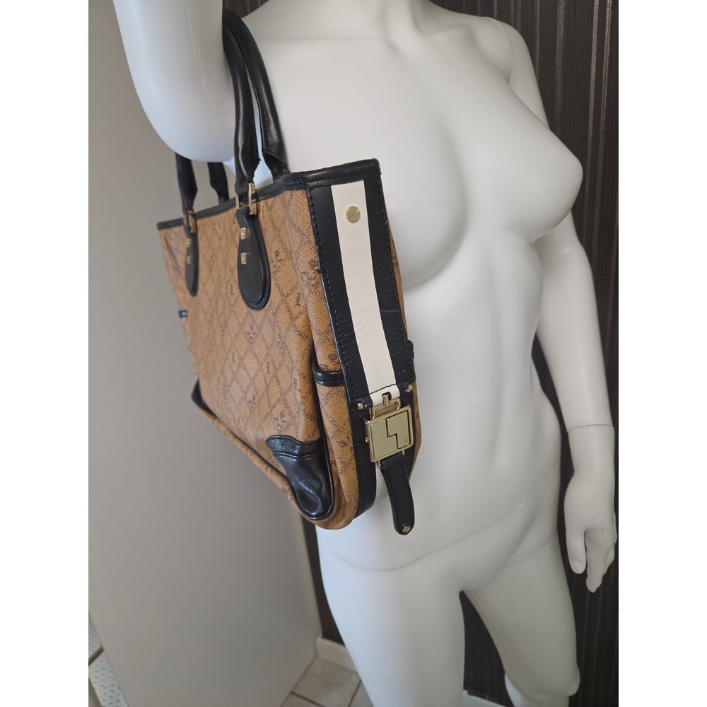 Y2K L.A.M.B. Gwen Stefani Monogram Tote Bag Tan Black Leather Studded Handbag - Picture 5 of 10